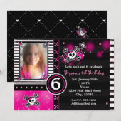 Roze Schedel & Kruisbeenderen Harten Foto uitnodig Kaart (Voorkant / Achterkant)