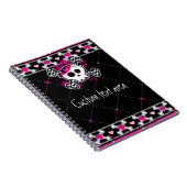 Roze schedel kruisbeenderen & harten notebook jour notitieboek (Rechterzijde)
