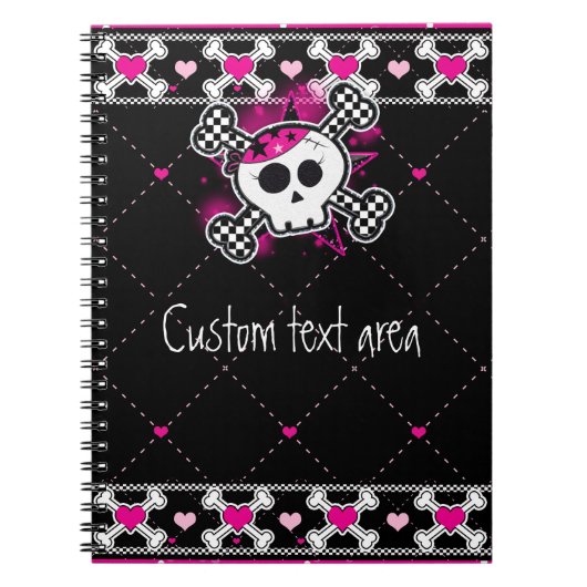 Roze schedel kruisbeenderen & harten notebook jour notitieboek (Voorkant)