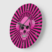 Roze schedel met hoofdtelefoonklok grote klok (Hoek)