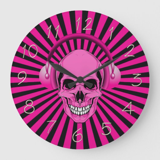 Roze schedel met hoofdtelefoonklok grote klok (Voorkant)