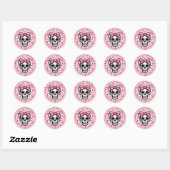 Roze schedel met strik ronde sticker (Vel)