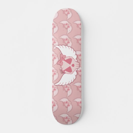 Roze schedel met vleugelskateboard skateboard (Voorkant)