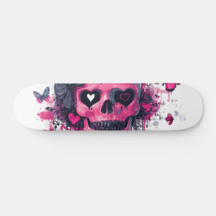 Roze schedel met vlinders en harten persoonlijk skateboard
