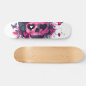 Roze schedel met vlinders en harten persoonlijk skateboard (Horizontaal)
