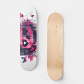 Roze schedel met vlinders en harten persoonlijk skateboard (Voorkant)