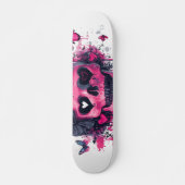 Roze schedel met vlinders en harten persoonlijk skateboard (Voorkant)