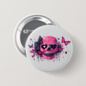 Roze schedel met vlinders en harten ronde button 5,7 cm (Voorkant /achterkant)