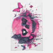 Roze schedel met vlinders en harten theedoek (Verticaal)
