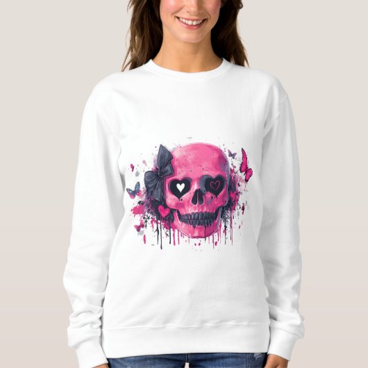 Roze schedel met vlinders en harten trui (Voorkant)