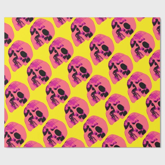 Roze schedel op geel omlooppapier cadeaupapier (Vlak)