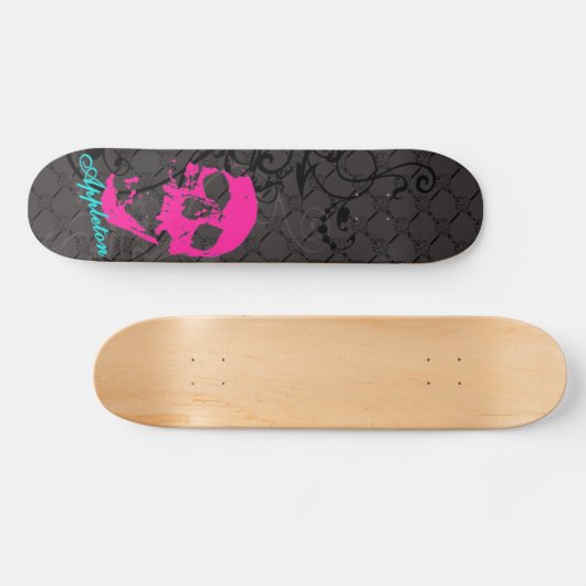 Roze schedel persoonlijk skateboard (Horizontaal)