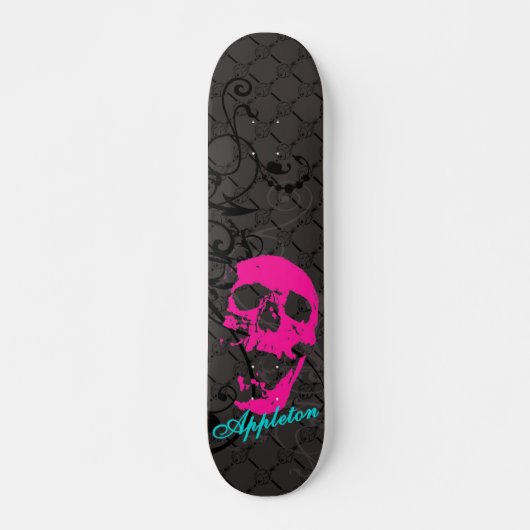 Roze schedel persoonlijk skateboard (Voorkant)