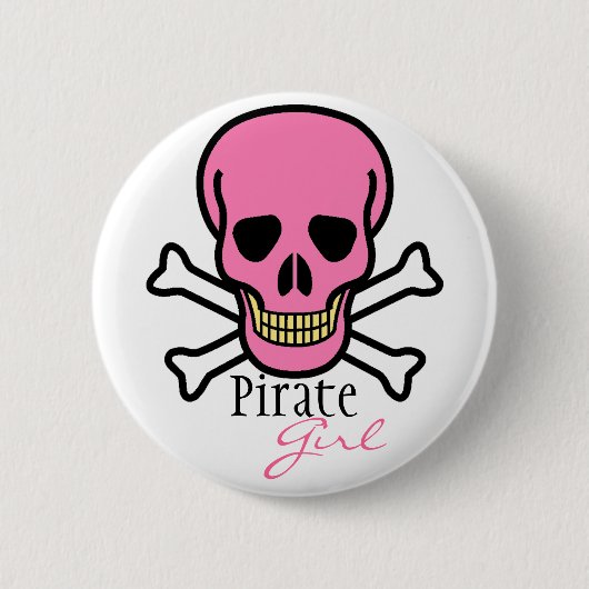 Roze schedel Pirate Girl Ronde Button 5,7 Cm (Voorkant)