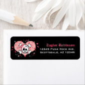 Roze schedel retour adreslabels op maat etiket (Insitu)