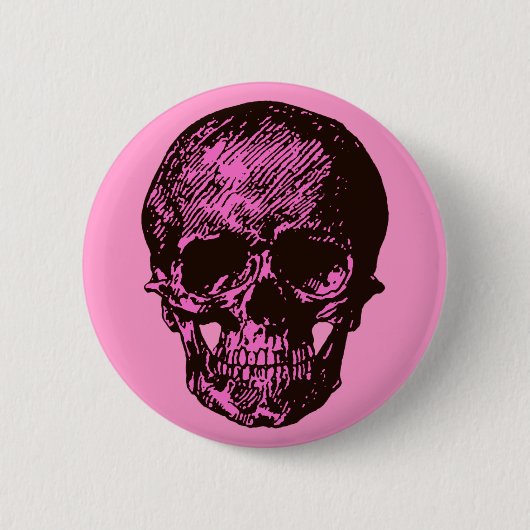 Roze schedel ronde button 5,7 cm (Voorkant)
