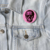 Roze schedel ronde button 5,7 cm (In situ)