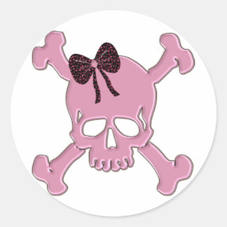 Roze schedel ronde sticker