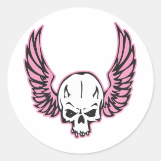 roze schedel ronde sticker