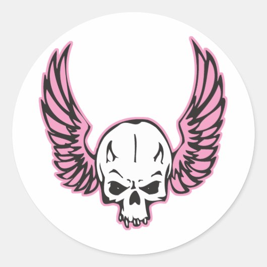 roze schedel ronde sticker (Voorkant)