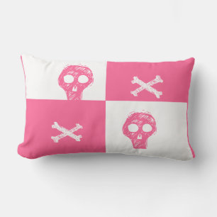 roze schedel roze en witte schaakbord patroon kussen