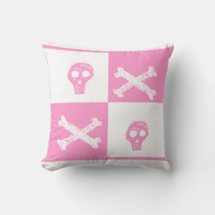 roze schedel roze en witte schaakbord patroon kussen