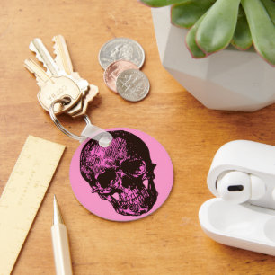 Roze schedel sleutelhanger