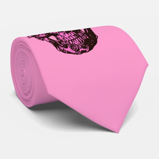 Roze schedel stropdas (Opgerold)