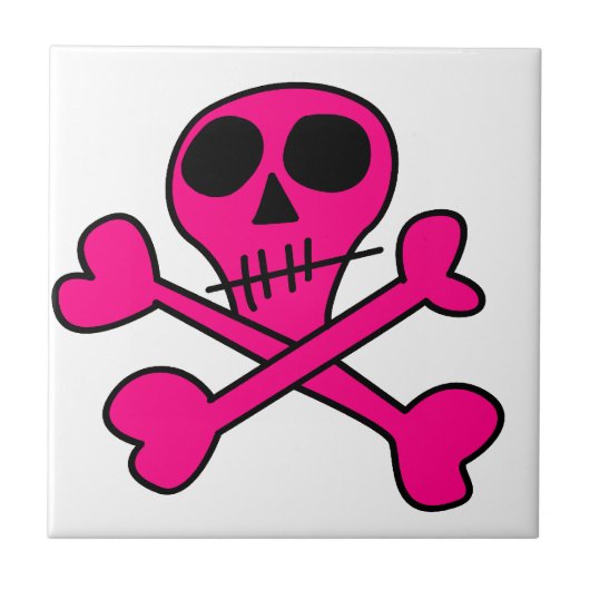roze schedel tegeltje (Voorkant)