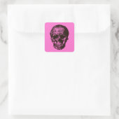 Roze schedel vierkante sticker (Tas)