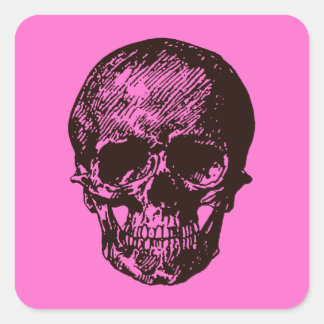 Roze schedel vierkante sticker