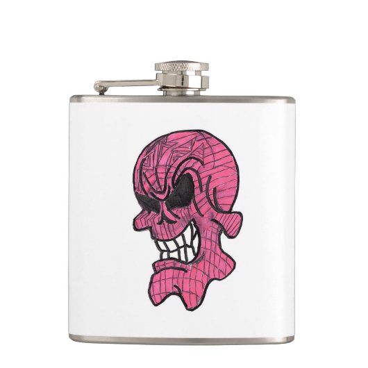 Roze Schedel Vinyl Omwikkelde Fles Heupfles (Voorkant)