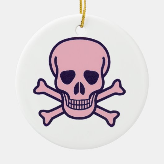 Roze Schedel wit rond keramisch ornament 2 zijdig (Voorkant)