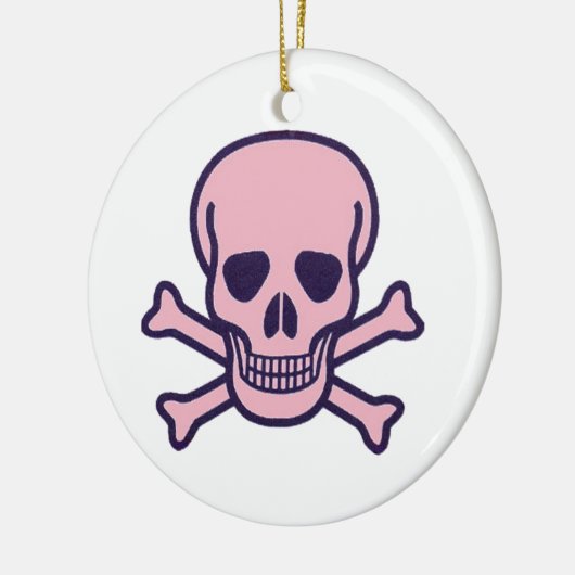Roze Schedel wit rond keramisch ornament 2 zijdig (Links)