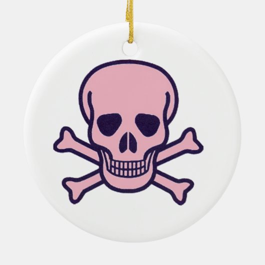 Roze Schedel wit rond keramisch ornament 2 zijdig (Achterkant)