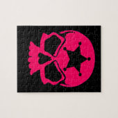Roze schedel (zwarte achtergrond) legpuzzel (Horizontaal)