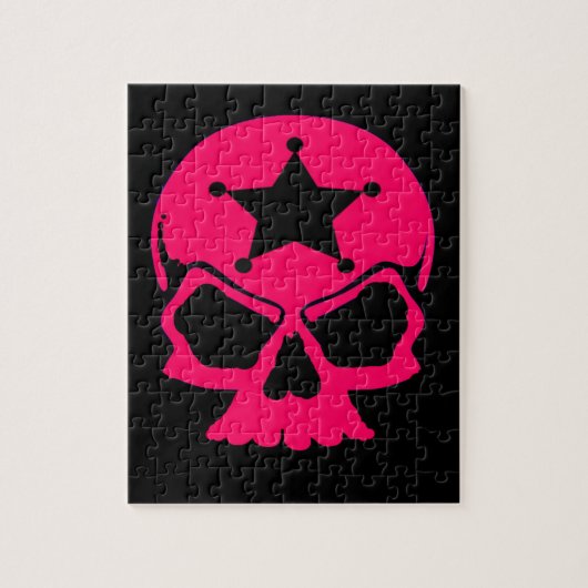 Roze schedel (zwarte achtergrond) legpuzzel (Verticaal)