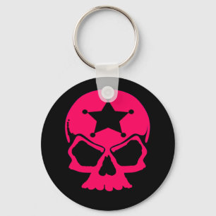 Roze schedel (zwarte achtergrond) sleutelhanger