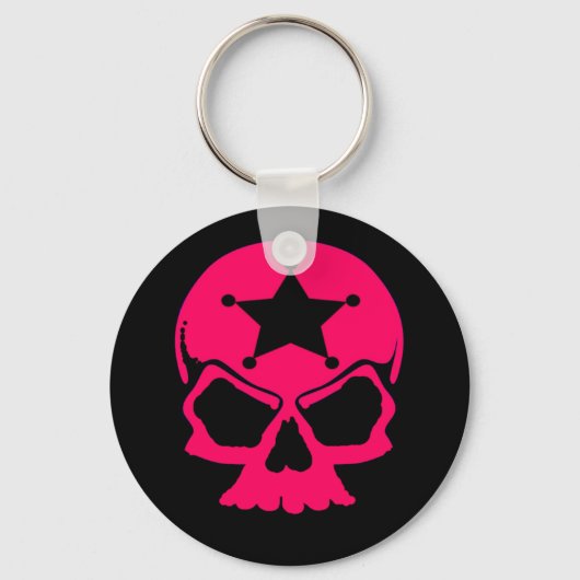 Roze schedel (zwarte achtergrond) sleutelhanger (Voorkant)