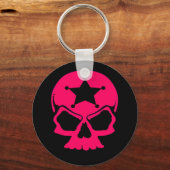 Roze schedel (zwarte achtergrond) sleutelhanger (Voorkant)