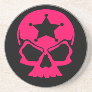 Roze schedel (zwarte achtergrond) zandsteen onderzetter