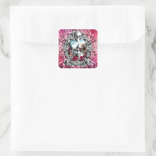Roze  schedellandschap vierkante sticker (Tas)
