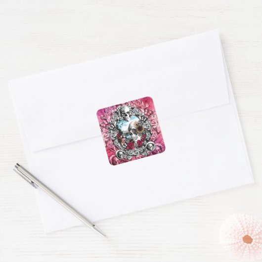 Roze  schedellandschap vierkante sticker (Envelop)