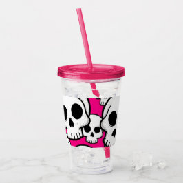 Roze Schedelpatroon Acryl Tumbler Drinkbeker