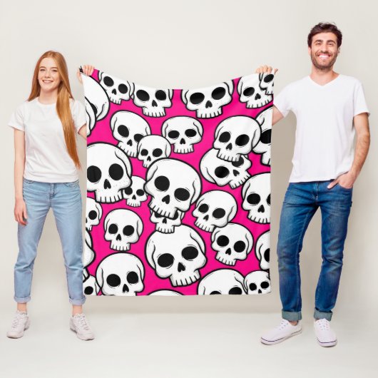 Roze Schedelpatroon Fleece Deken (In situ)