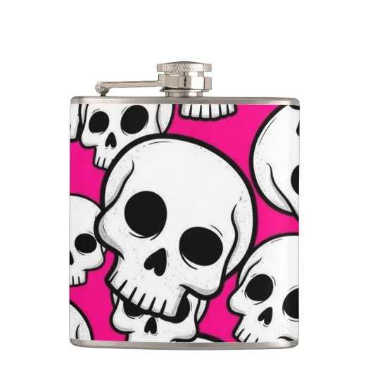 Roze Schedelpatroon Fles Heupfles (Voorkant)