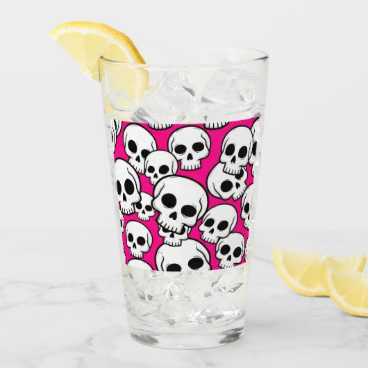 Roze Schedelpatroon Glazen Beker (Voorkant ijs)