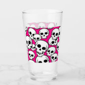 Roze Schedelpatroon Glazen Beker (Voorkant)