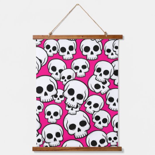 Roze Schedelpatroon Hangend Wandkleed (Voorkant)