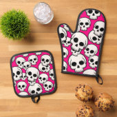Roze Schedelpatroon Ovenwant & Pannenlap Set (Top down)